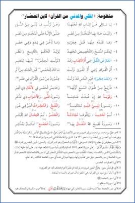 منظومة المكي والمدني من القرآن لابن الحصار pdf
